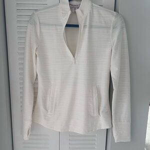 Tommy Bahama White Fitted Ribbed Polo Long Sleeve Top
